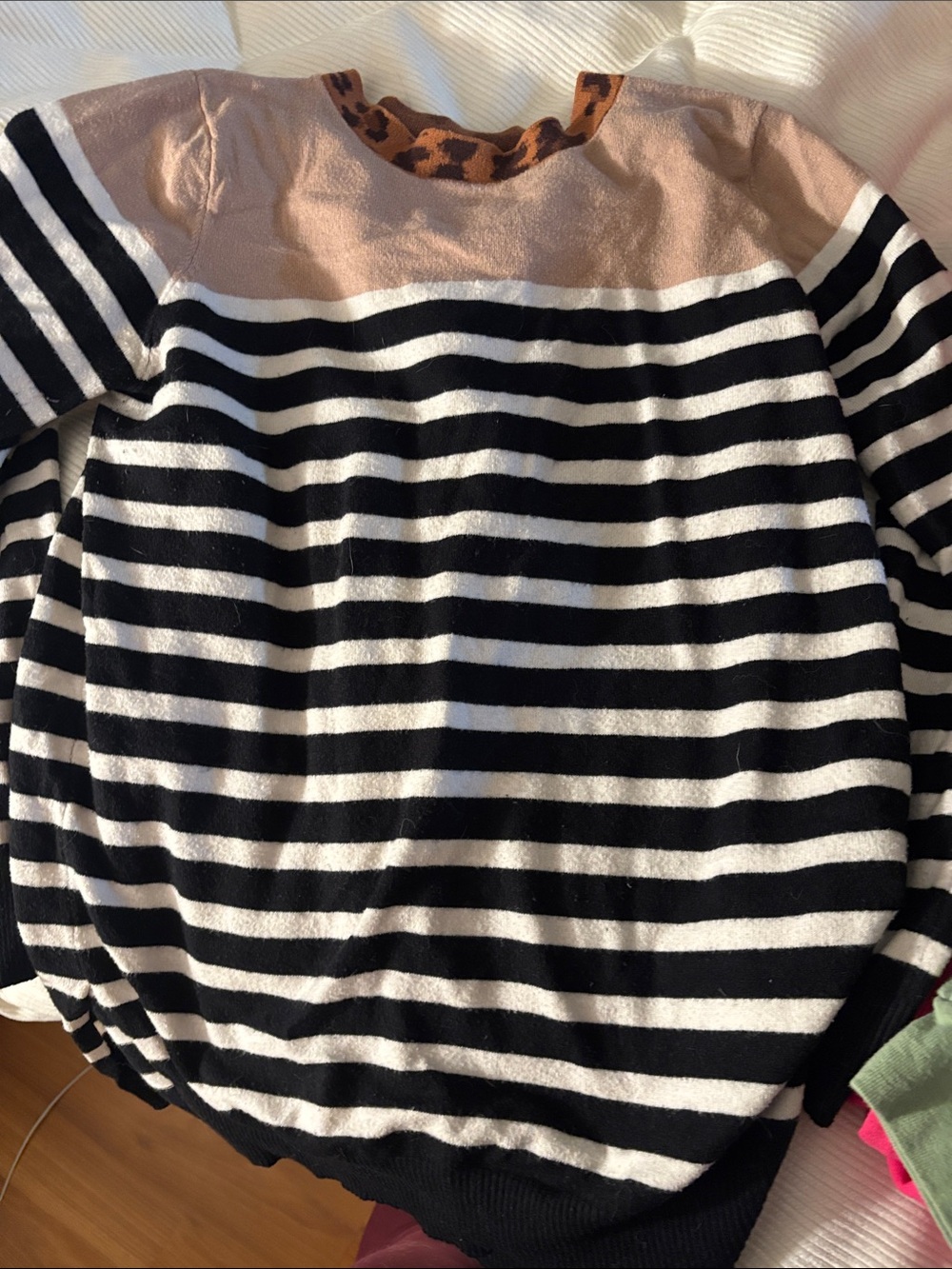 Ampersand Striped Knit Sweater with Blush Yoke